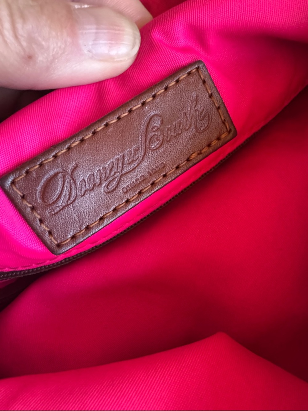 Dooney & Bourke VTG Nylon Shoulder Bag with Brown Leather Trim & Pink Lining - Picture 12 of 15